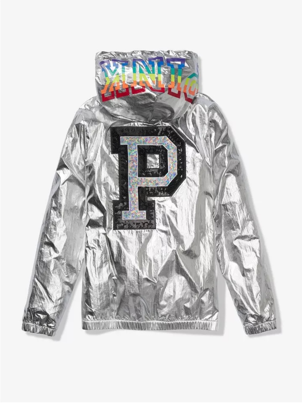 NWT rainbow P Silver Metallic Wind Breaker Jacket